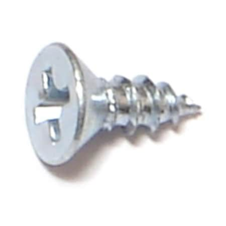 Wood Screw, #6, 3/8 In, Zinc Plated Steel Flat Head Phillips Drive, 100 PK